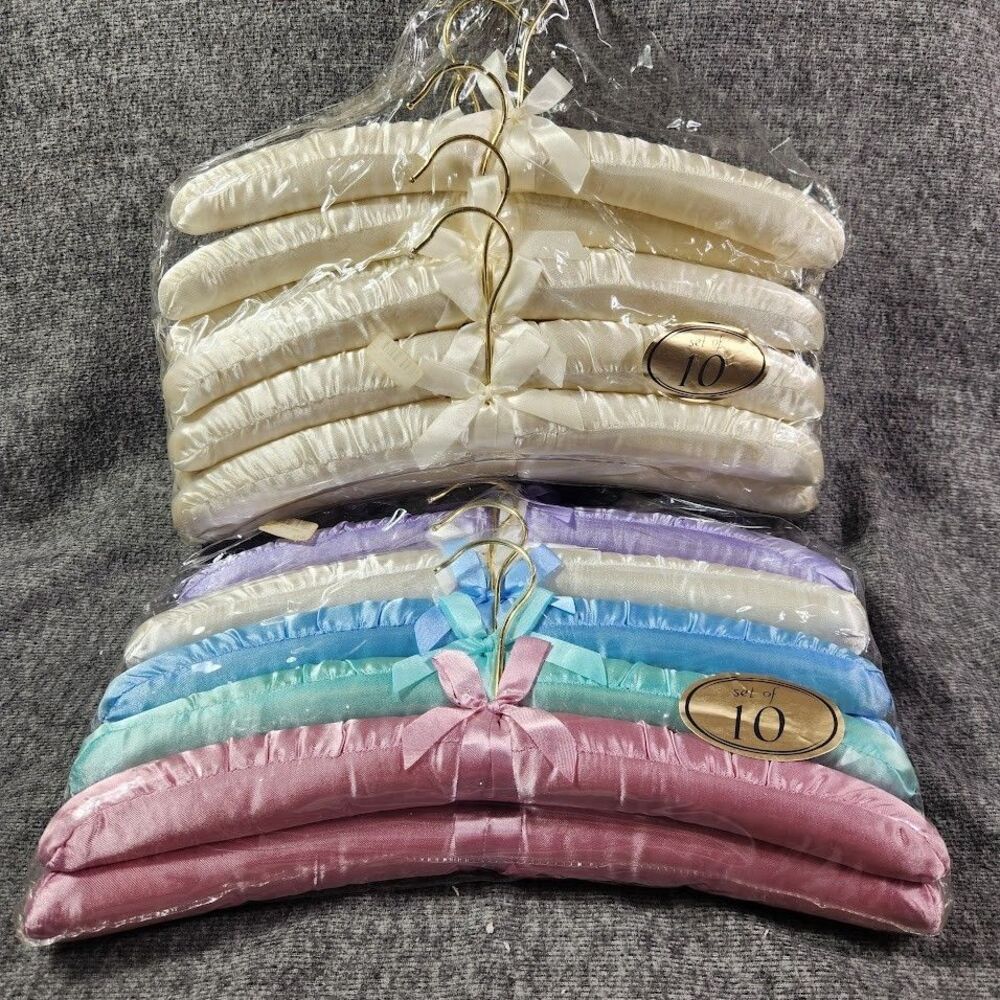 Whitmor Satin Padded Hangers White and Pastel Rainbow 15” 20pcs, 2 Pack Unopened
